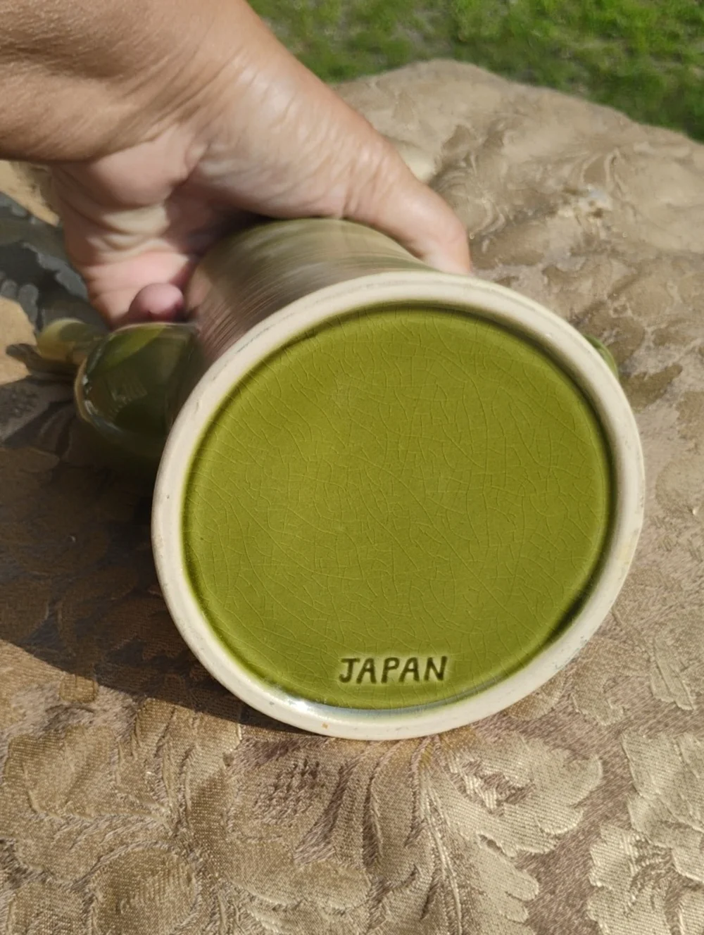 🫖  VINTAGE TEAPOT  Olive Swirl Design CHARMING Japan CHARACTER